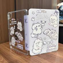 可爱猫咪双面彩绘透明防震保护壳，亚克力硬壳，兼容 iPad (A16) 第 11/10 代 10.9 英寸、iPad 10.2 英寸、7/8/9 英寸、iPad Pro 11 英寸（第 2/3/4 代）、iPad Mini 7/6 英寸，支持智能睡眠/唤醒功能，带 Apple Pencil 插槽，兼容小米 Redmi Pad SE 11 英寸（2023 年款）和 MatePad SE 11 英寸（2024 年款）/MatePad 11.5 英寸 S - 無色 - 查看 11