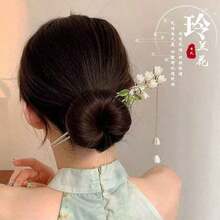 1 件花卉印花优雅铜合金发夹，百合花流苏中式女士发饰，发髻延长器，发髻制作器，发夹，发髻发片，发型夹 - 金色 - 查看 4