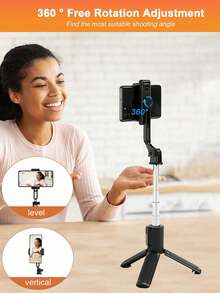 LED 三色便携式迷你蓝牙自拍杆，多角度可调三脚架，紧凑型 6.3 英寸可折叠，适用于直播、集体照和旅行，无线遥控器兼容大多数智能手机，兼容 Android 手机，适用于暑假、旅行、补光、户外活动、直播 Vlogging 设备 - 彩色 - 查看 4