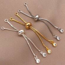 3pcs 18K Gold Plated Brass Adjustable Box Chain, Rubber Bead Bracelet Extender, Adjustable Bracelet Connector, Suitable For Women Jewelry Making