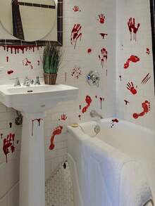 1pc Halloween Bloody Handprint & Footprint Glass Window Sticker, Horror Haunted House Scene Decor, Window Accessory Home Decor Halloween Decor Room Decor Fall Decor Autumn Decor - Multicolor - View 4