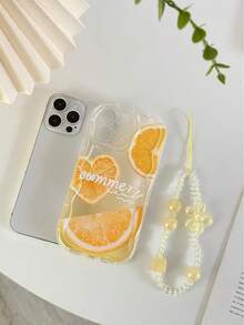 奶油色纹理波浪边亮橙色涂漆防摔手机壳，配手工串珠花朵手链配件，兼容 16/11/16 Pro/16 Plus/16 Pro Max/16 e/15 Pro Max/13/14/12/XS/XR/7G/8P，Galaxy S25/S25 Plus/S25 Ultra/A16/A36/A26/A56/A50/A12/A32 - 彩色 - 查看 4