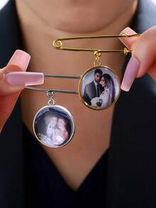 1/2Pcs Personalized Custom Lace Bow Pendant Brooch, Designed With Various Specifications Of 1/2/3 Photo Pendants, All Metal Material Texture, Fashionable And Unique, Personalized And Beautiful, Retro Elegant - Multicolor - View 8