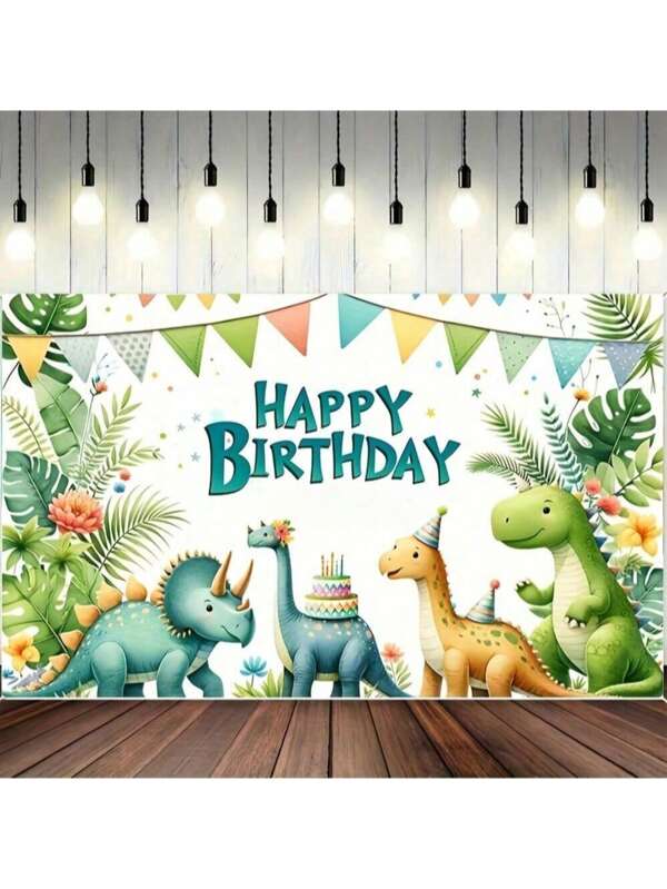 Watercolor Dinosaur Background: Cartoon Dinosaur Jungle Theme Happy Birthday Photography Backdrop - Indoor/Outdoor Birthday Decor Party Supplies Wall Banner