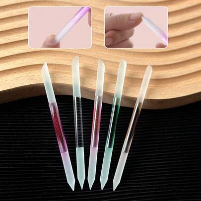 1pc Colorful Glass Nail File, Cylindrical Double-Sided Grinding Rod, Nail Care Detail Treatment, Nail Polishing And Cuticle Removal Glass Nail File