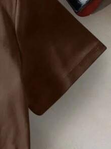 女童卡通鸭子标语印花短袖T恤，女童夏季圆领上衣/衬衫 - 棕色 - 查看 5