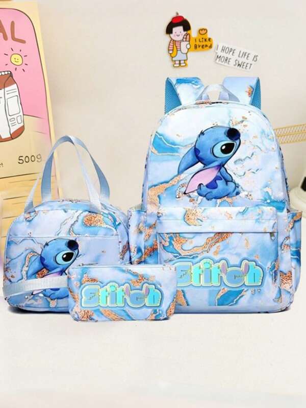 Disney 3D Printing Stitch Pencil Bag Backpack Shoulder Bag, Stitch Starry Sky Animation Peripheral Children's Bag Three Pieces Set For School Travel Christmas Gift Large Capacity Makeup Organizer Makeup Case, For Lipstick, Brush, Skincare, Mobile Phone, Coin, Small Items, For Home,Gift,Vacation And Festival Halloween Christmas Multifunctional Use