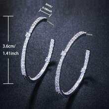 SEQUITO 1 对高端合成方晶锆石银色圆形耳环女式吊坠耳环大圆圈珠宝适合晚宴配饰