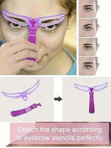 8片装可重复使用眉形模板，眉形塑造套装，眉妆模板，眉形修饰器，带手柄的眉毛修型模板，易于使用的眉形定型套装 - 8种不同眉形，耐用PVC材质带手柄的修型卡，可完美勾勒眉形，眉毛修剪器，眉毛绘制工具，化妆工具，美容工具 - 彩色 - 查看 3