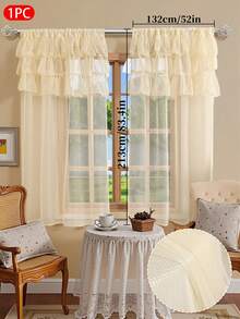 1pc Sheer Curtain With Multilayer Lace Trim, Allows Light Penetration With Privacy, Rod Pocket Top Design, Made Of Premium Soft Fabric, Good Drape, Suitable For Living Room, Bedroom, Bay Window And More - Multicolor - View 15