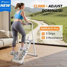 MERACH Máquina escaladora vertical de nueva versión para entrenamiento de cuerpo completo, escaladora de escaleras para gimnasio en casa, escaladora de ejercicios cardiovasculares plegable y compacta con rango de paso extendido, manillar y pedales ajustables. - Blanco - Ver 2