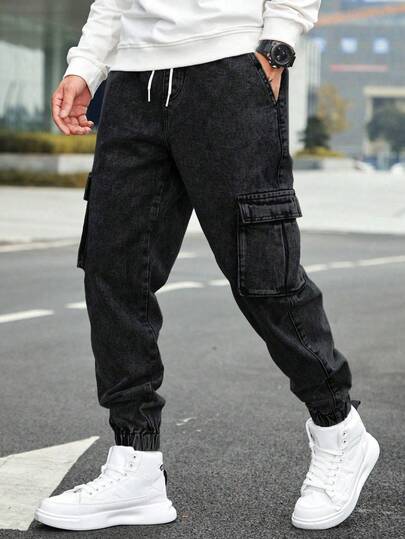 Pantalones vaqueros para hombre, pantalones harem para hombre, pantalones ajustados con bolsillos.