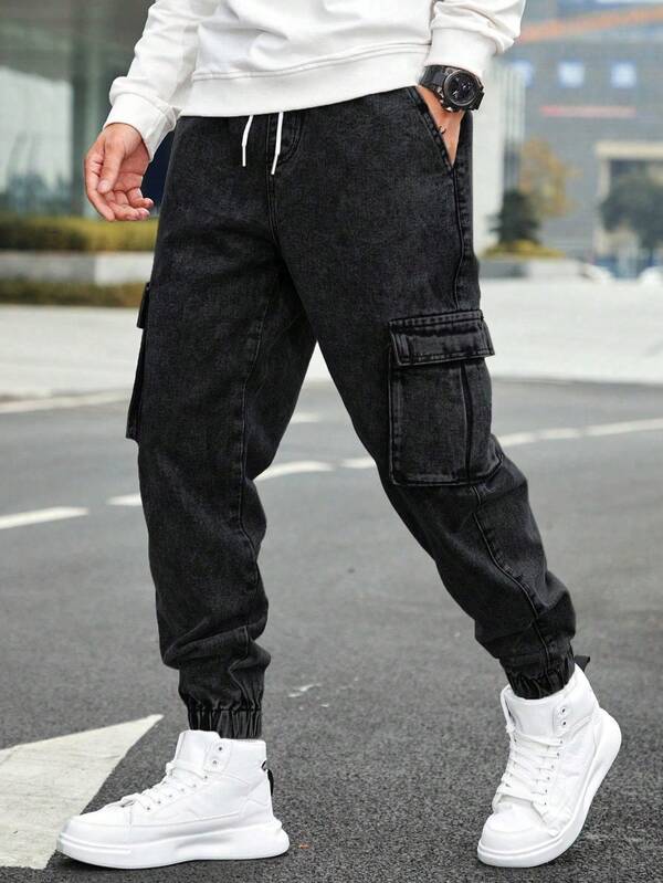 Pantalones vaqueros para hombre, pantalones harem para hombre, pantalones ajustados con bolsillos.