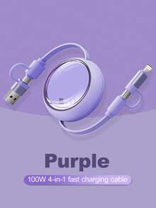 四合一 100W（MAX）快速充电充电器线和可伸缩一拖三线，TPE 充电数据线兼容 Iphone16/15/14/13/12/11/ S24/S23/S22/S21/Vivo/OPPO 系列，兼容小米，兼容华为，兼容 MacBook/iPad/移动电源/Air Pods Pro/iPad，高效充电线，礼物，返校用品兼容 、Android、相机、MP3 通用适配器 - 彩色 - 查看 13