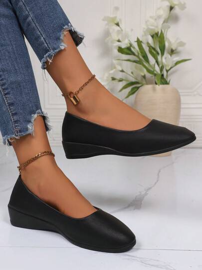 1 Paio di Scarpe con Zeppa Eleganti Donna a Punta Chiusa in Pelle PU, Tacchi Alti, Ideali per Uso Esterno in Primavera e Autunno