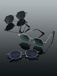 3副铜色几何多色全框现代简约时尚男士眼镜，适合日常生活、街头摄影、热带海滩度假、家庭出游、嘉年华等各种场合，优雅百搭，适合所有脸型。 - 3pcs 黑灰金灰綠灰藍組合 - 查看 3