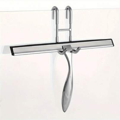1pc Stainless Steel Squeegee With Silicone Blade And Ergonomic Handle - Rust-Proof, Suitable For Bathroom, Kitchen, Car Glass Cleaning - Comes With Hook, Can Be Used For Shower Door, Window, Mirror Cleaning, Bathroom Cleaning Tool | Modern Minimalist Design | Stainless Steel Squeegee
