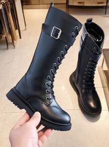 秋冬女童高筒靴，侧拉链高筒靴，儿童时尚公主高筒靴，简约设计，尺码 27-37