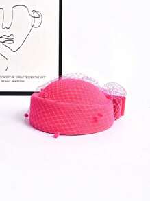 1 件女士纯色休闲波西米亚复古宫廷风格派对优雅帽子春夏韩版空姐英伦风蝴蝶结网眼蕾丝羊毛毡适合日常外出和活动 - MM1413 - 查看 14