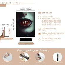 1 件无框哥特式吸血鬼帆布印刷品 - 吸血鬼牙齿印刷品、黑暗乡村风格艺术、哥特式美学、恐怖艺术印刷品、吸血鬼核心、黑暗幻想海报、墙壁艺术、房间装饰用品、秋季、万圣节、现代、复古（可选框架）