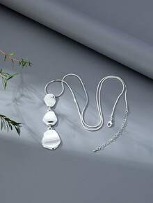 1 pieza Collar con colgante de cadena metálica plana de zinc, adecuado para mujeres como accesorio de joyería de desgaste diario, regalo - Plateado - Ver 3