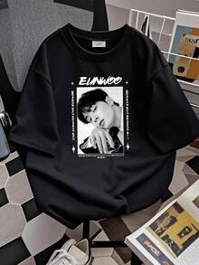 180g pure Cotton Cha Eunwoo suho true beauty Tshirt, gift fans, new new fashion graphic designer clothes streetwear Soft Breathable For Women Top For Everyday Wear Print Round Neck Short Sleeve Comfortable Slightly Versatile Stylish Unisex homme Stretched Casual Summer - Negro - Ver 2