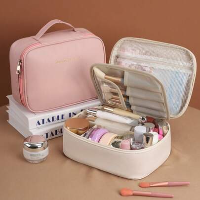 大容量双层化妆包，多功能旅行收纳包，PU皮革防水化妆包，化妆品收纳包，轻便洗漱化妆包，带隔层的大容量洗漱包，旅行化妆包，旅行必备品，圣诞礼物，化妆包，旅行，女士旅行必备礼物，化妆包，手拿包/小手提包，化妆品收纳盒，化妆品整理盒，化妆包，化妆刷收纳盒，迷你化妆包，大容量化妆包，女士礼物，圣诞礼物，女士礼物创意，化妆包，化妆包，旅行必备品