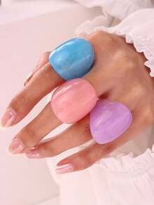 3pcs/Set Vintage Resin Ring Set In Beige And Brown, Elegant Accessory Gift For Friends - Multicolor - View 17