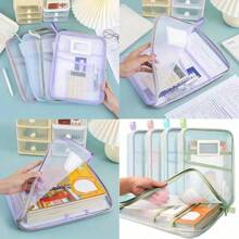 1pc A4 Dual Layer Nylon Mesh Subject Bag, File Folder, Document Organizer Bag For Exams, Study (Green Color May Have Slight Variation, 3 Different Green Shades Will Be Randomly Sent, The Color Of The File Folder Label Frame Is Also Random, Please Note For Consumers)