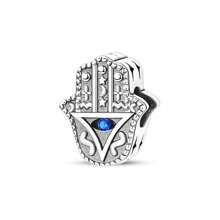 1 Stück Silberfarbener, exquisiter blauer Emaille-Zirkonia, glücklicher Fatima Hamsa Hand, Palme, böser Blick, religiöser Schutzanhänger, passend für original Armband, Halskette, Anhänger, Perlen für DIY Schmuckherstellung, Frauen, Mädchen, Geburtstagsschmuck, Geschenk für Freunde