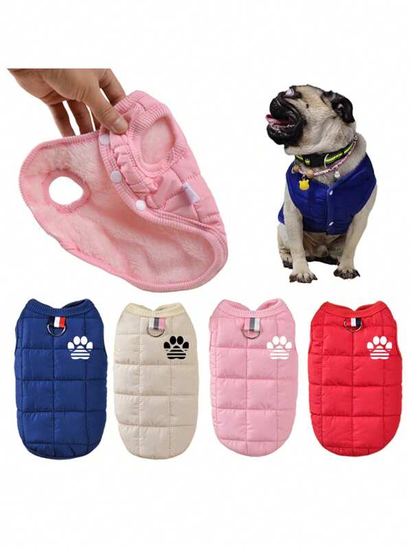 Casaco acolchoado para animais de estimação Miou Dog Paw | Colete de poliéster acolchoado multicolorido para cães e gatos de pequeno a extrapequeno porte | Fecho com botão de pressão | Lavável à máquina | Ideal para o conforto na primavera, outono e inverno, casaco para cães