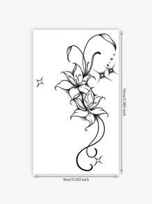 1pc Waterproof, Sweatproof, Washable Temporary Tattoo, Unique High-End Design Aesthetic, Dark-Themed Floral & Couple's Tattoo For Abdomen, Suitable For Users' Everyday Wear - Black - View 4