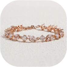 Crysdue Wedding Bridal Link Bracelet Brides Bridesmaids, Marquise Cubic Zirconia Tennis Bracelets Women Prom Jewelry - C_玫瑰金 6.69-8.27英寸 - 查看 1