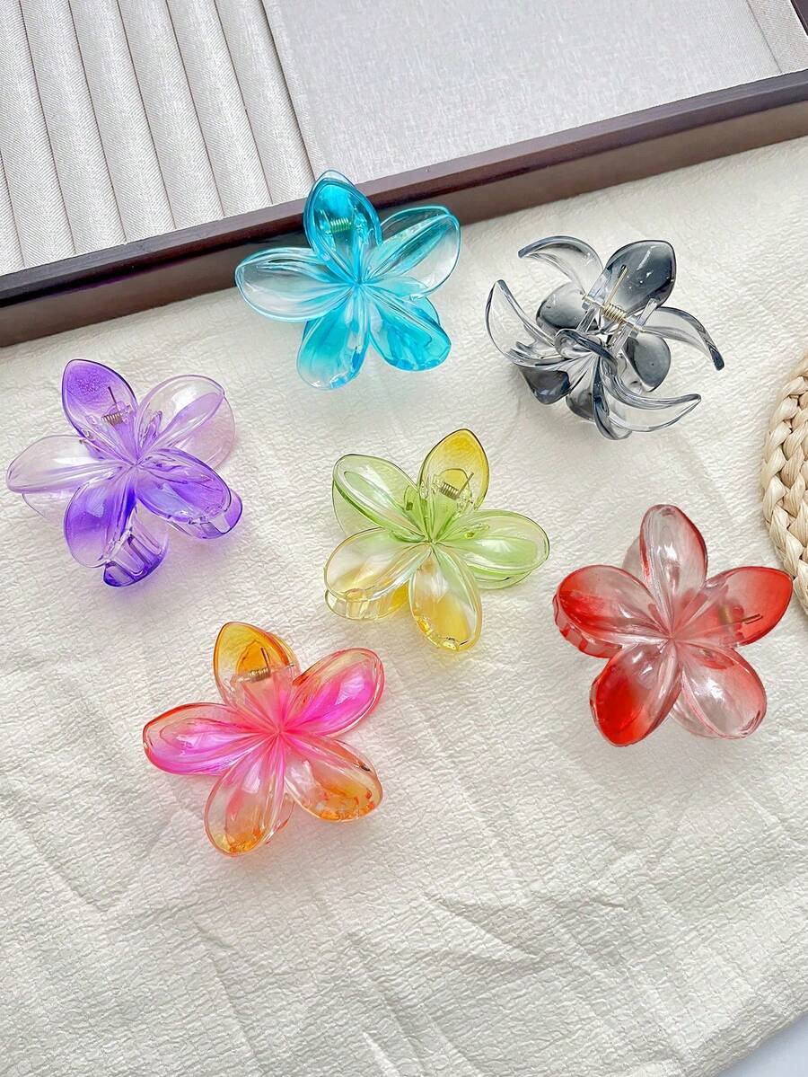 1 件女士时尚渐变花朵亚克力发夹，韩式大理石纹创意发饰，适合日常佩戴（轻微划痕或污渍属于正常现象，不影响使用）时尚发饰花爪夹波西米亚风发夹 - 炫彩抓夾6件套裝 - 查看 1