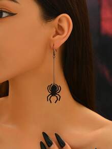1 对黑蜘蛛万圣节耳环，时尚夸张暗黑哥特风格长吊坠耳环，适合节日派对 - 黑色 - 查看 4
