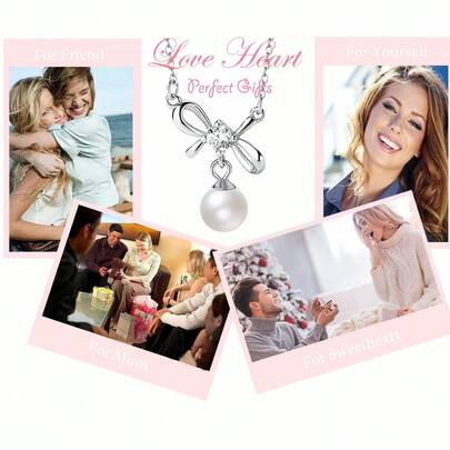 925 纯银项链配珍珠吊坠，镀白金优雅女士珠宝，母亲节/婚礼/周年纪念日防过敏礼物