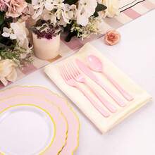 160 Piece Pink Plastic Silverware - Heavy Duty Pink Silverware Includes 80 Forks, 40 Spoons, 40 Knives, Plastic Utensils Perfect For Wedding, Party,9001082 - 玫紅色 - 查看 2