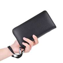 Portafoglio lungo da uomo con moda, posizione casuale multi-cavo, in morbida pelle, portafoglio da lavoro con chiusura lampo, porta-tasche, grande capacità