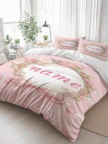 3pcs Customized Name Floral Butterfly Bedding Set, Sweet Princess Style, Suitable For Girls' Bedroom, Sleepovers, Gifts, Personalizes Sleeping Space, Easy To Match And Clean, Customized Duvet Cover, Customized Name Bedding Set, Suitable For All Occasions - Multicolor - View 4