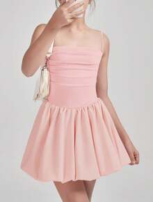 EXARUS Girls Flowy Ruffled Hem/Puff Bubble Dress Teen Ruched Summer Adjustable Spaghetti Strap Casual Cami Mini Dresses - Bột bẩn - Xem 4