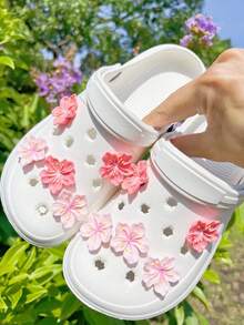 10 piezas de accesorios de moda DIY para zapatos, adornos florales rosados y rosas adecuados para zapatos de playa, sandalias, zuecos huecos, hebillas de zapatos desmontables, regalos de festival - Multicolor - Ver 4