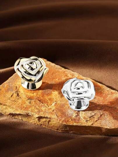 12pcs European Style Modern Single Hole Rose Flower Cabinet Handles, Suitable For Cabinets, Drawers, Wardrobes, Door Knobs, Shoe Cabinets, Furniture, ABS Material, Electroplated Industrial Products, Comes With Screws