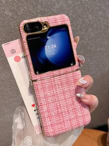 1 件时尚简约的网格编织图案，侧面带有钩子元素，可折叠手机壳带有保护轴，可保护和防止掉落：SamsungGalaxy Zflip 3/Zflip 4/Zflip 5/Zflip 6/Zflip 7/OPPO Find N3 Flip/OPO Find N2 Flip/Vivo X Flip/Honor Magic V Flip