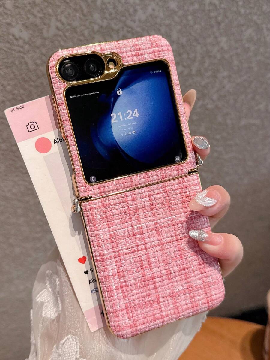 1 件时尚简约的网格编织图案，侧面带有钩子元素，可折叠手机壳带有保护轴，可保护和防止掉落：SamsungGalaxy Zflip 3/Zflip 4/Zflip 5/Zflip 6/Zflip 7/OPPO Find N3 Flip/OPO Find N2 Flip/Vivo X Flip/Honor Magic V Flip