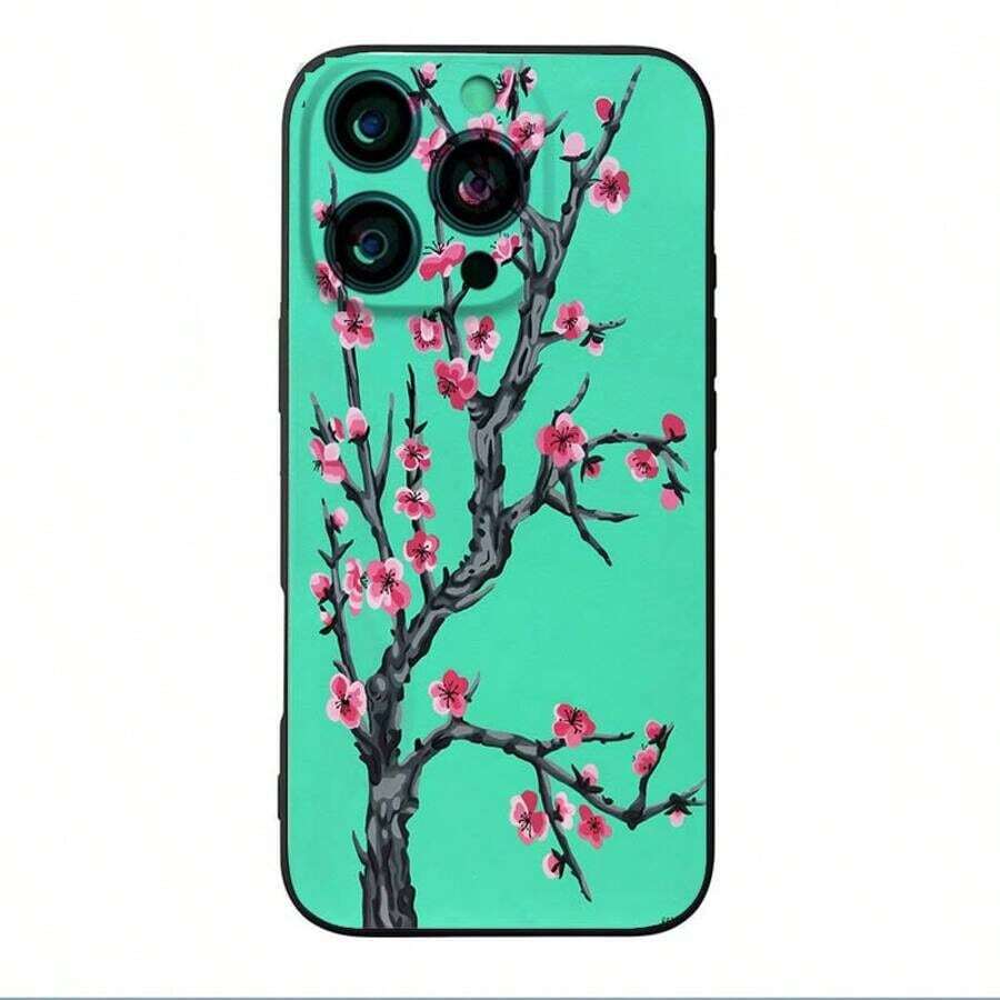 Cherry Blossom Tree On Teal Painting 2 For Phone Case -2604 - 黑色 - 查看 1