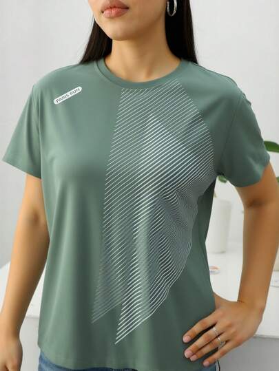 1pc Women's Quick Drying T-Shirt, Ice Silk Round Neck Short Sleeve, Stretchy Sweat-Absorbing Quick Dry Sweatshirt, Suitable For Women's Fitness Training