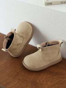 1 Pair Kids' Soft Sole Anti-Slip Warm Lined Simple Fashion Flat Round Toe Ankle Boots, Suitable For Outdoor Sports In Autumn/Winter - Màu Khaki - Xem 16