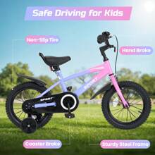 Kids Bike For Boys Girls 12 Inch Kid Bike With Removable Training Wheels Sturdy Frame Adjustable Seat Handbrake & Coaster Brake - 淡紫色 - 查看 5