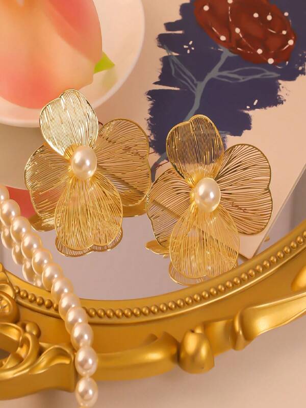 1 Pair Minimalist Floral Earrings, Elegant & Versatile European & American Style Design Earrings