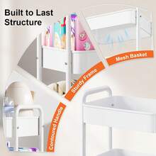3-Tier Metal Rolling Storage Cart With Lockable Wheels - Multi-Functional Mobile Storage Organizer For Kitchen, Bathroom, Office, Workshop - White, Durable Structure, Easy To Assemble, Narrow Storage Cart - 白色 - 查看 7